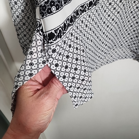 LOFT Black White Half Button Down Blouse Women's Small Boho Tunic Top - Picture 8 of 11